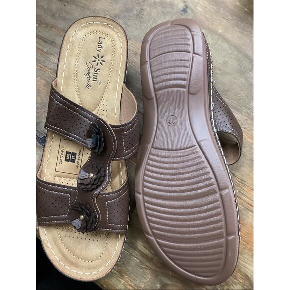 Lady Sun Contorto Brown Floral Sandals Size 9 - Picture 3 of 6